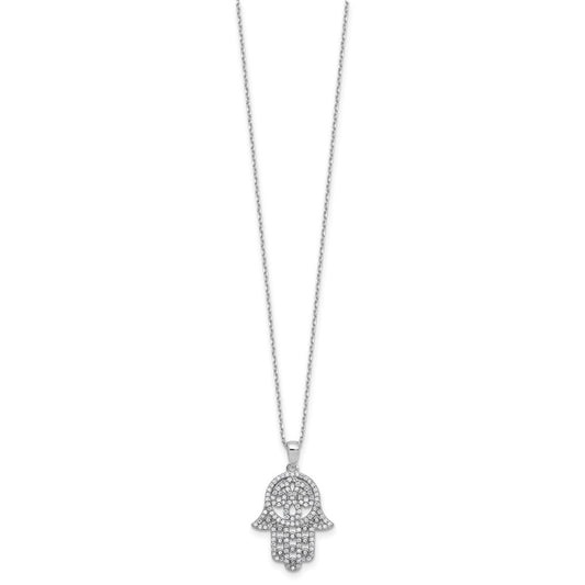 Cheryl M Sterling Silver Rhodium-plated Polished CZ Hamsa Necklace QCM1794-18