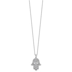 Cheryl M Sterling Silver Rhodium-plated Polished CZ Hamsa Necklace QCM1794-18