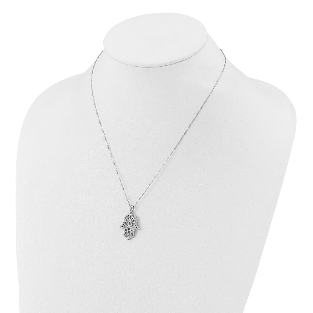 Cheryl M Sterling Silver Rhodium-plated Polished CZ Hamsa Necklace QCM1794-18