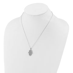 Cheryl M Sterling Silver Rhodium-plated Polished CZ Hamsa Necklace QCM1794-18
