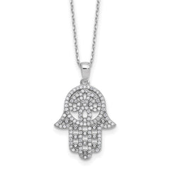 Cheryl M Sterling Silver Rhodium-plated Polished CZ Hamsa Necklace QCM1794-18
