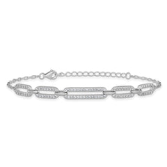 Cheryl M Sterling Silver Rhodium-plated Polished CZ Links with 1.5 Inch Extension Bracelet QCM1797-7
