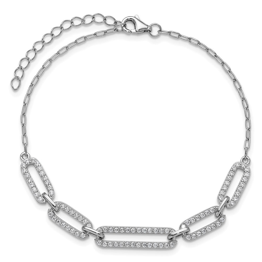 Cheryl M Sterling Silver Rhodium-plated Polished CZ Links with 1.5 Inch Extension Bracelet QCM1797-7