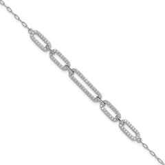 Cheryl M Sterling Silver Rhodium-plated Polished CZ Links with 1.5 Inch Extension Bracelet QCM1797-7