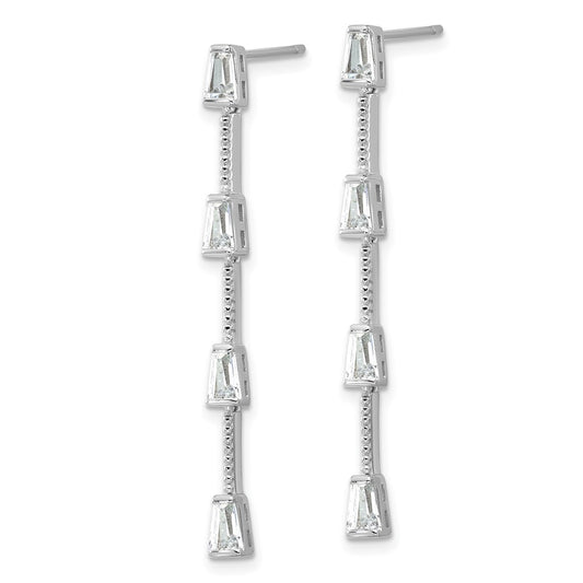 QCM1799 Cheryl M Sterling Silver Rhodium-plated Polished and Beaded CZ Post Dangle Earrings