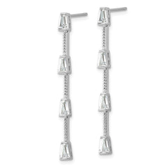 QCM1799 Cheryl M Sterling Silver Rhodium-plated Polished and Beaded CZ Post Dangle Earrings