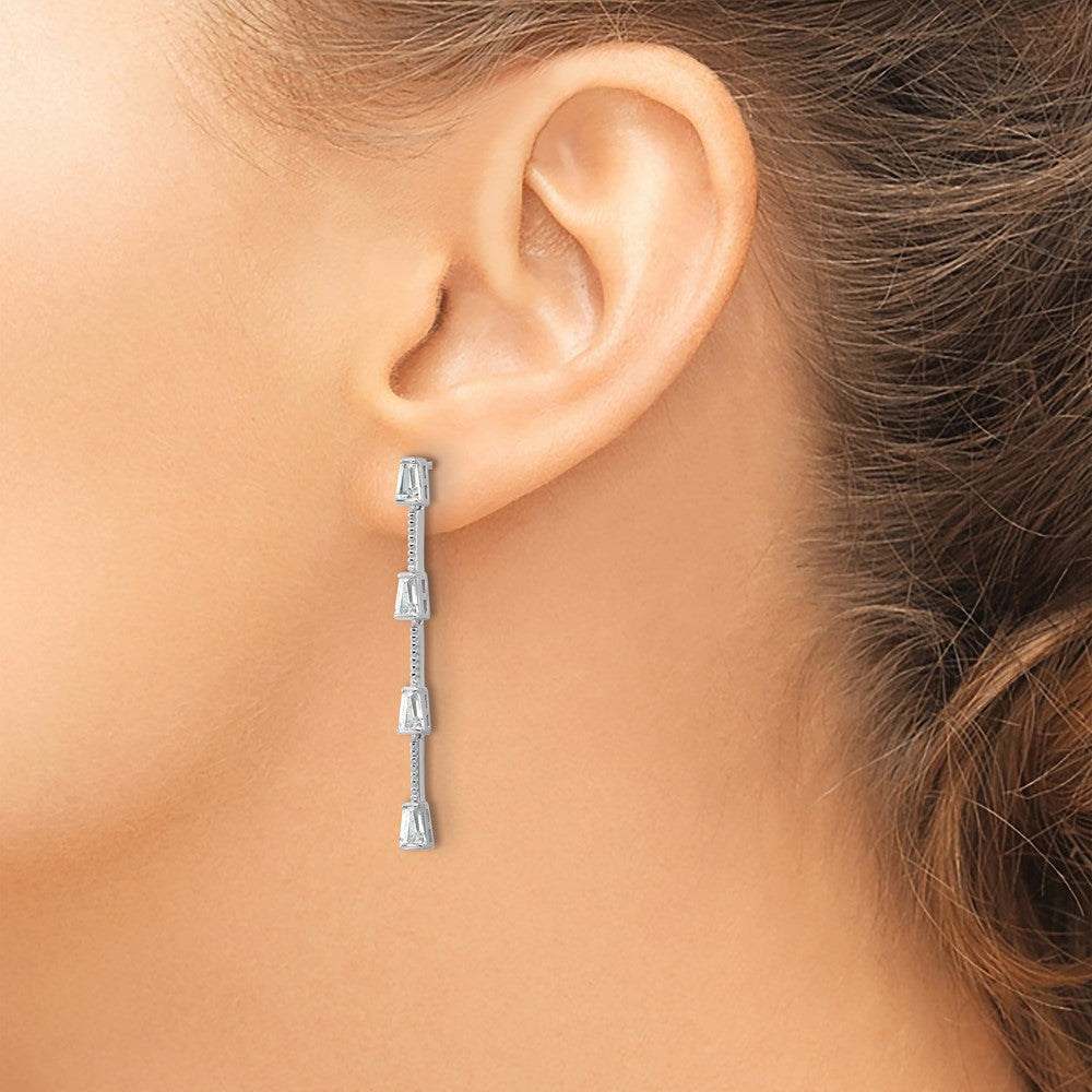 QCM1799 Cheryl M Sterling Silver Rhodium-plated Polished and Beaded CZ Post Dangle Earrings
