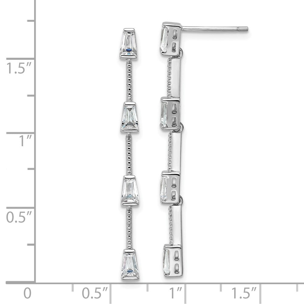 QCM1799 Cheryl M Sterling Silver Rhodium-plated Polished and Beaded CZ Post Dangle Earrings