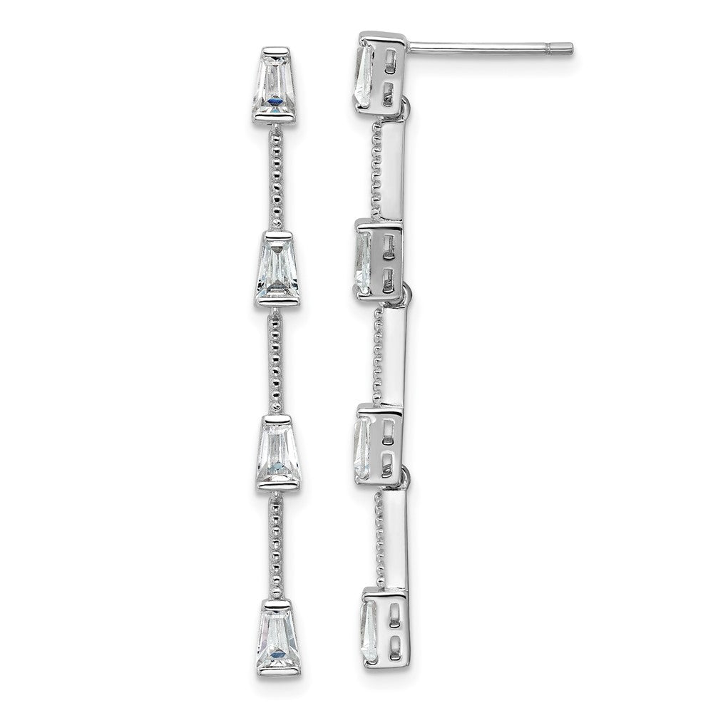 QCM1799 Cheryl M Sterling Silver Rhodium-plated Polished and Beaded CZ Post Dangle Earrings