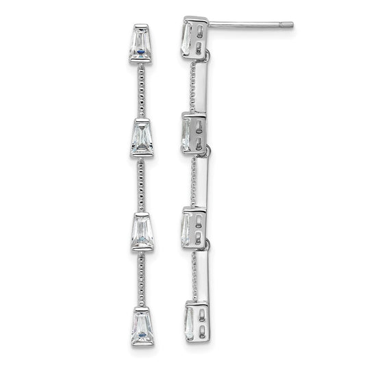 QCM1799 Cheryl M Sterling Silver Rhodium-plated Polished and Beaded CZ Post Dangle Earrings