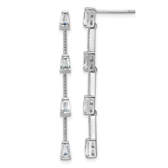 QCM1799 Cheryl M Sterling Silver Rhodium-plated Polished and Beaded CZ Post Dangle Earrings