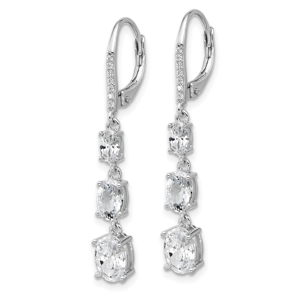 QCM1800 Cheryl M Sterling Silver Rhodium-plated Polished Triple Oval CZ Leverback Dangle Earrings
