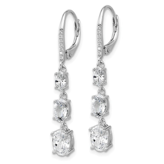 QCM1800 Cheryl M Sterling Silver Rhodium-plated Polished Triple Oval CZ Leverback Dangle Earrings