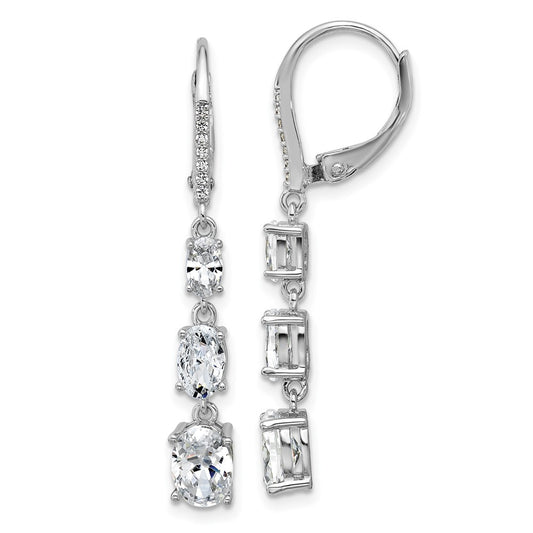 QCM1800 Cheryl M Sterling Silver Rhodium-plated Polished Triple Oval CZ Leverback Dangle Earrings
