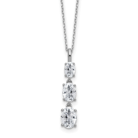 Cheryl M Sterling Silver Rhodium-plated Polished Graduated Triple Oval CZ Necklace QCM1803-18