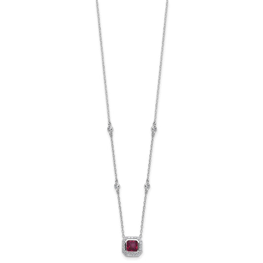 Cheryl M Sterling Silver Rhodium-plated Polished Fancy Lab Created Ruby and CZ Station Necklace QCM1805-18