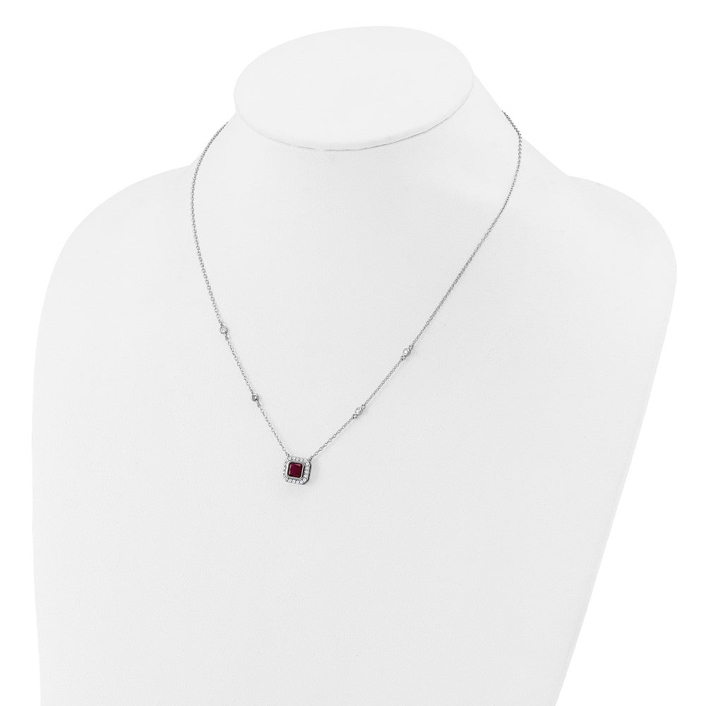 Cheryl M Sterling Silver Rhodium-plated Polished Fancy Lab Created Ruby and CZ Station Necklace QCM1805-18