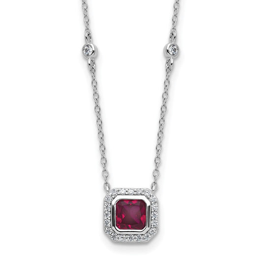 Cheryl M Sterling Silver Rhodium-plated Polished Fancy Lab Created Ruby and CZ Station Necklace QCM1805-18