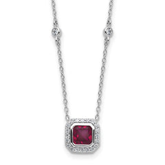 Cheryl M Sterling Silver Rhodium-plated Polished Fancy Lab Created Ruby and CZ Station Necklace QCM1805-18