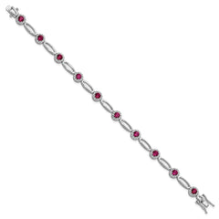 Cheryl M Sterling Silver Rhodium-plated Polished Fancy Lab Created Ruby and CZ Halo Bracelet QCM1806-7.5