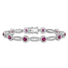Cheryl M Sterling Silver Rhodium-plated Polished Fancy Lab Created Ruby and CZ Halo Bracelet QCM1806-7.5