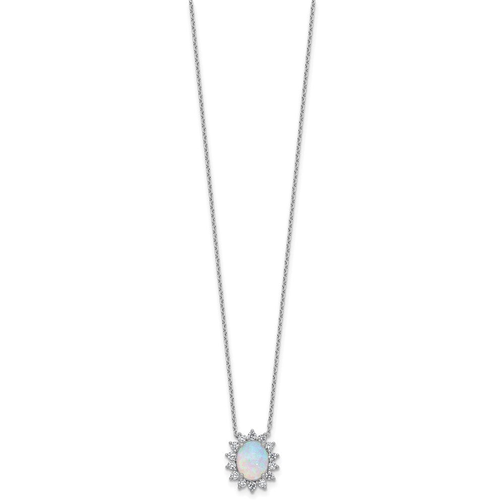 Cheryl M Sterling Silver Rhodium-plated Polished Created Opal and CZ Oval Halo Necklace QCM1807-18