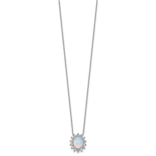 Cheryl M Sterling Silver Rhodium-plated Polished Created Opal and CZ Oval Halo Necklace QCM1807-18