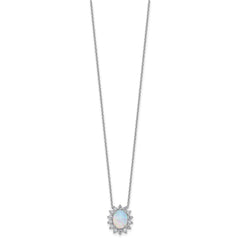Cheryl M Sterling Silver Rhodium-plated Polished Created Opal and CZ Oval Halo Necklace QCM1807-18