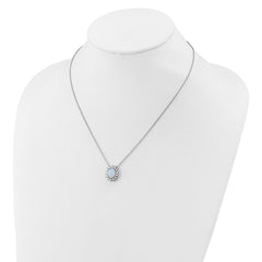 Cheryl M Sterling Silver Rhodium-plated Polished Created Opal and CZ Oval Halo Necklace QCM1807-18