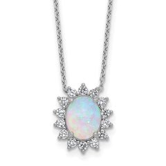 Cheryl M Sterling Silver Rhodium-plated Polished Created Opal and CZ Oval Halo Necklace QCM1807-18
