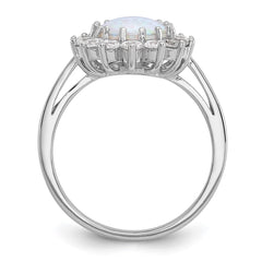 Cheryl M Sterling Silver Rhodium-plated Polished Created Opal and CZ Oval Halo Ring