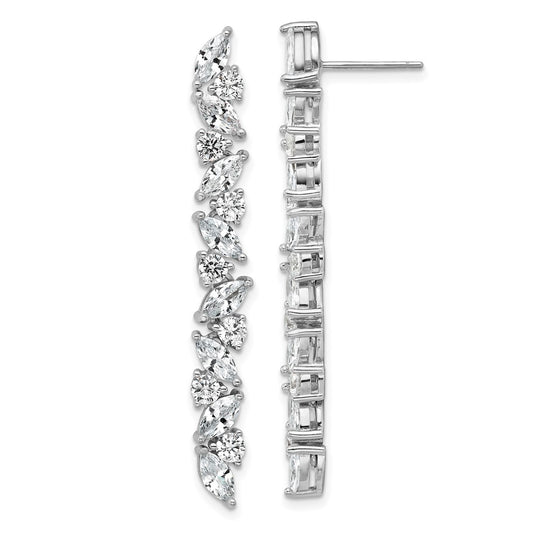 QCM1809 Cheryl M Sterling Silver Rhodium-plated Polished Fancy CZ Post Dangle Earrings