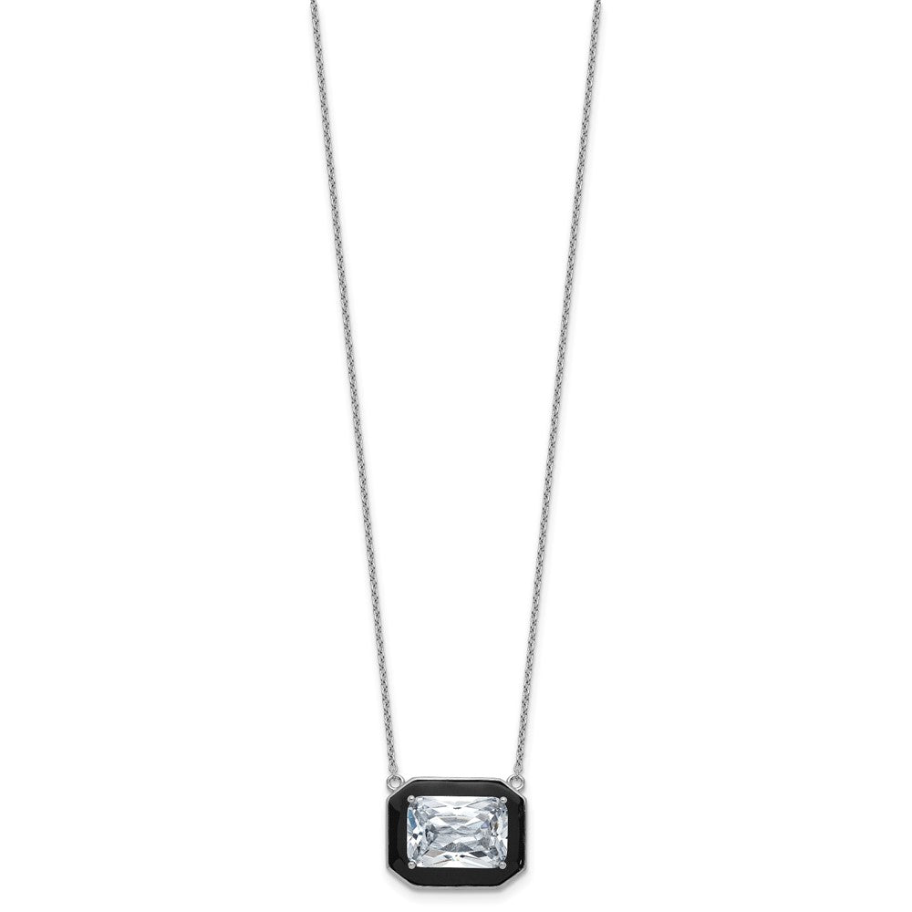Cheryl M Sterling Silver Rhodium-plated Polished Black Enamel and Emerald-cut CZ Necklace QCM1813-18