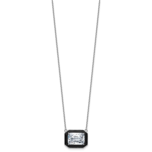 Cheryl M Sterling Silver Rhodium-plated Polished Black Enamel and Emerald-cut CZ Necklace QCM1813-18