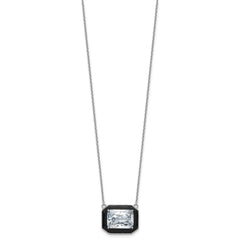 Cheryl M Sterling Silver Rhodium-plated Polished Black Enamel and Emerald-cut CZ Necklace QCM1813-18