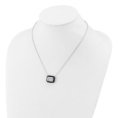 Cheryl M Sterling Silver Rhodium-plated Polished Black Enamel and Emerald-cut CZ Necklace QCM1813-18