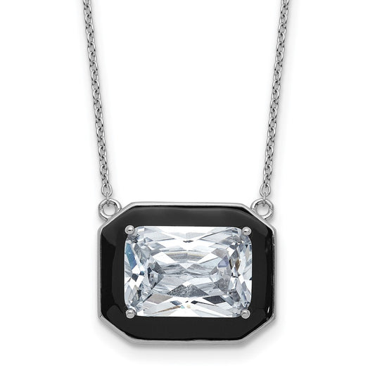 Cheryl M Sterling Silver Rhodium-plated Polished Black Enamel and Emerald-cut CZ Necklace QCM1813-18