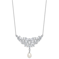 Cheryl M Sterling Silver Rhodium-plated Polished Fancy Freshwater Cultured Pearl and CZ Necklace QCM1814-18