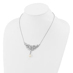 Cheryl M Sterling Silver Rhodium-plated Polished Fancy Freshwater Cultured Pearl and CZ Necklace QCM1814-18