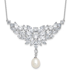 Cheryl M Sterling Silver Rhodium-plated Polished Fancy Freshwater Cultured Pearl and CZ Necklace QCM1814-18