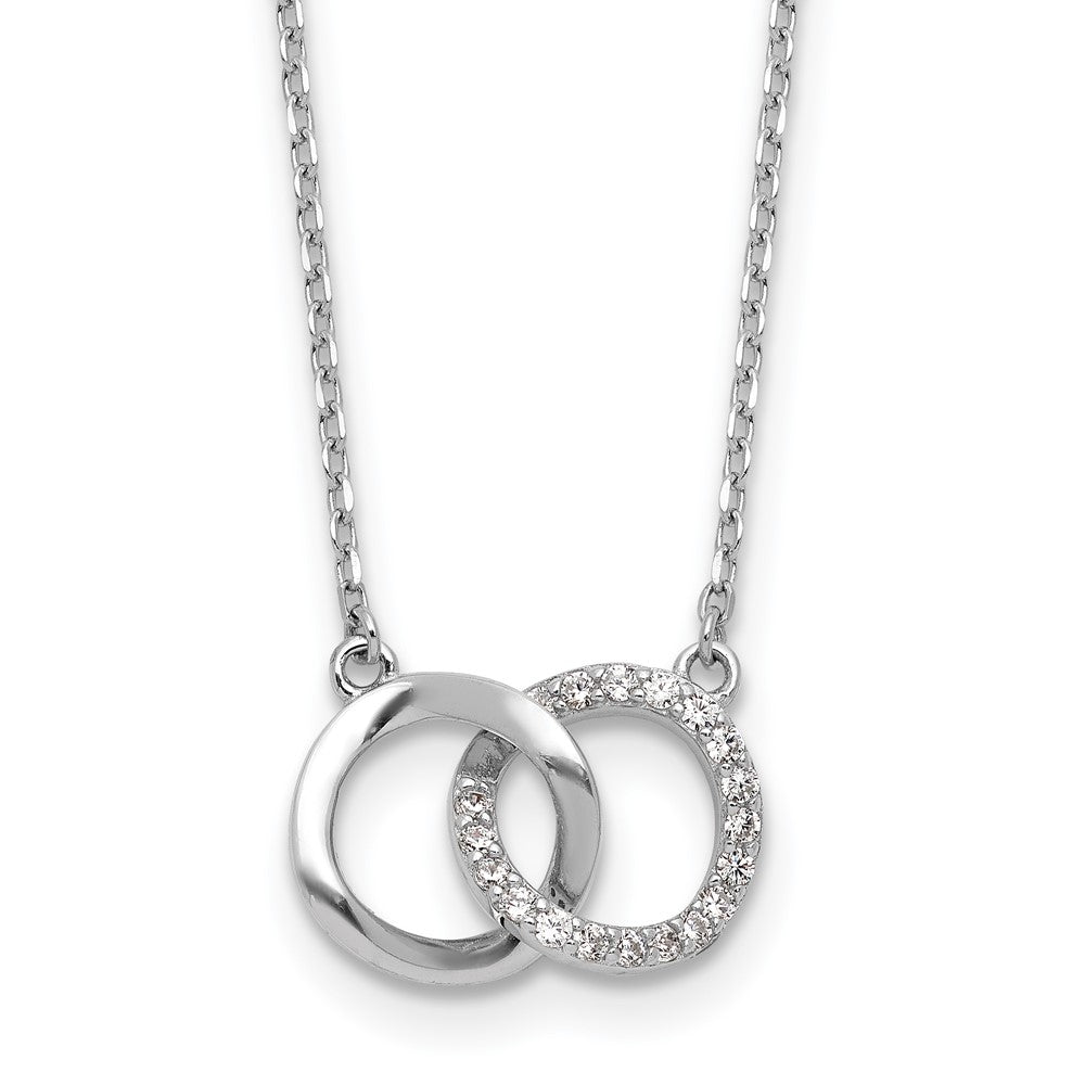 Cheryl M Sterling Silver Rhodium-plated Polished CZ Interlocking Ring Necklace QCM1816-18