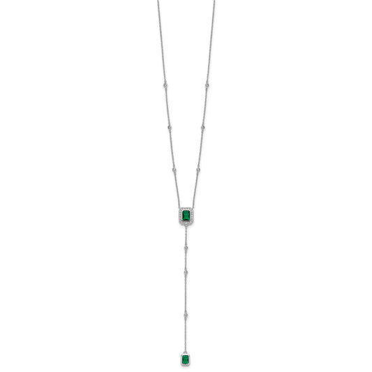 Cheryl M Sterling Silver Rhodium-plated Polished Fancy Green Glass and CZ Lariat Necklace QCM1817-18