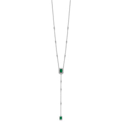 Cheryl M Sterling Silver Rhodium-plated Polished Fancy Green Glass and CZ Lariat Necklace QCM1817-18
