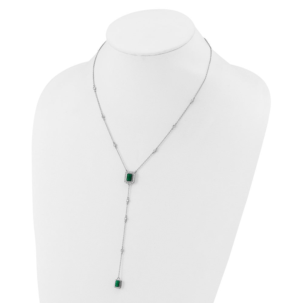Cheryl M Sterling Silver Rhodium-plated Polished Fancy Green Glass and CZ Lariat Necklace QCM1817-18