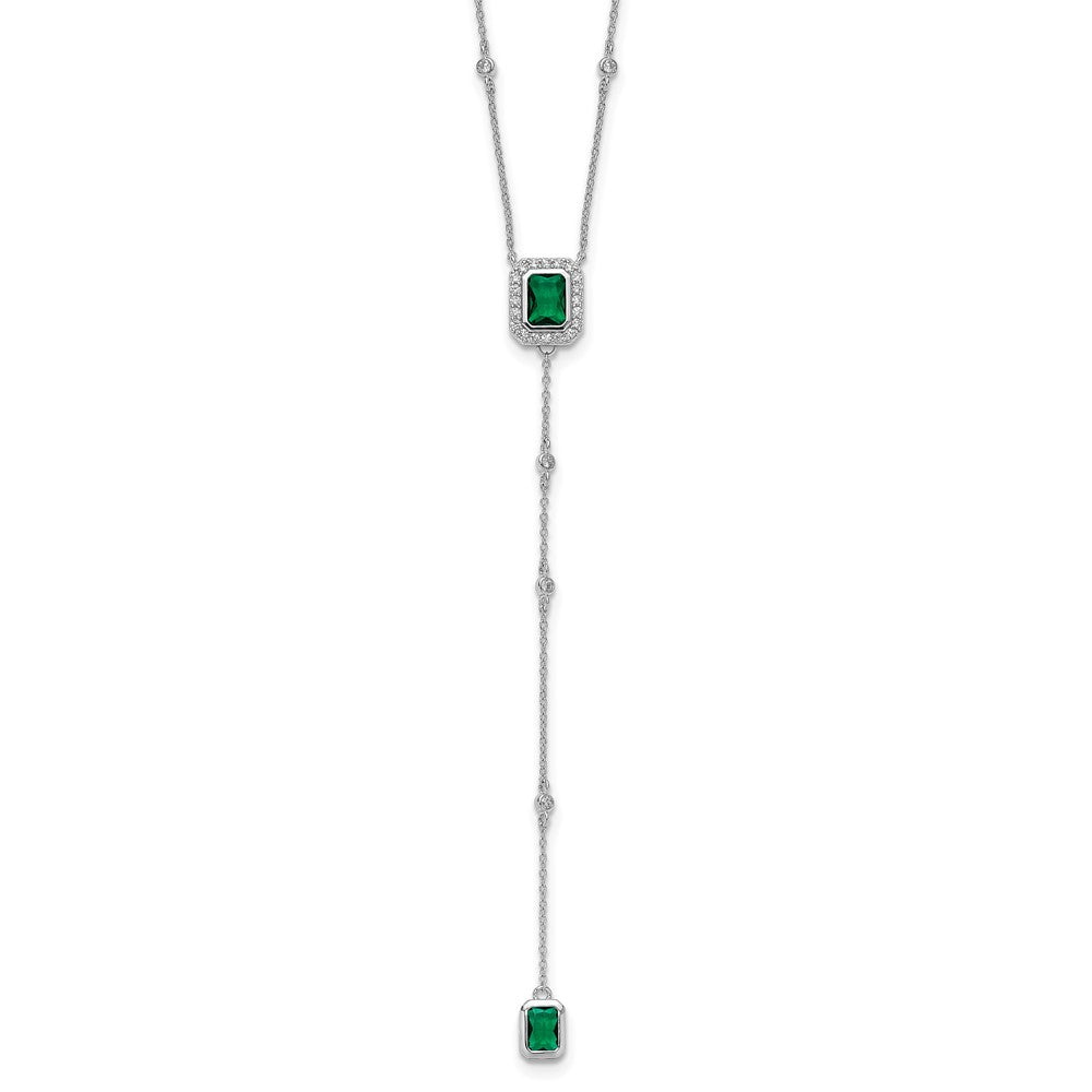 Cheryl M Sterling Silver Rhodium-plated Polished Fancy Green Glass and CZ Lariat Necklace QCM1817-18