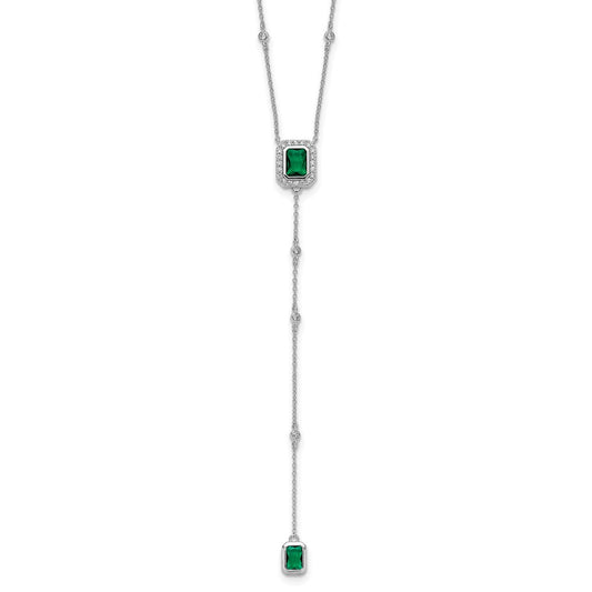 Cheryl M Sterling Silver Rhodium-plated Polished Fancy Green Glass and CZ Lariat Necklace QCM1817-18