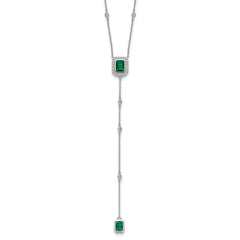 Cheryl M Sterling Silver Rhodium-plated Polished Fancy Green Glass and CZ Lariat Necklace QCM1817-18