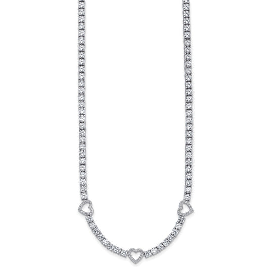 Cheryl M Sterling Silver Rhodium-plated Polished CZ Hearts Necklace QCM1821-18