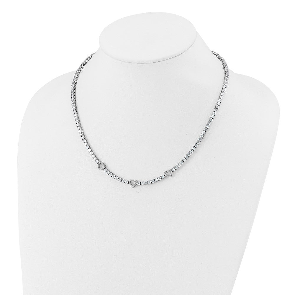 Cheryl M Sterling Silver Rhodium-plated Polished CZ Hearts Necklace QCM1821-18