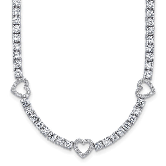 Cheryl M Sterling Silver Rhodium-plated Polished CZ Hearts Necklace QCM1821-18
